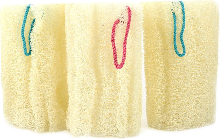 NileCart Loofah Pack of 3 Scrubbies for Body 6 in Egyptian Loofah Sponge Natural Exfoliating Body Scrubber Shower Loofah