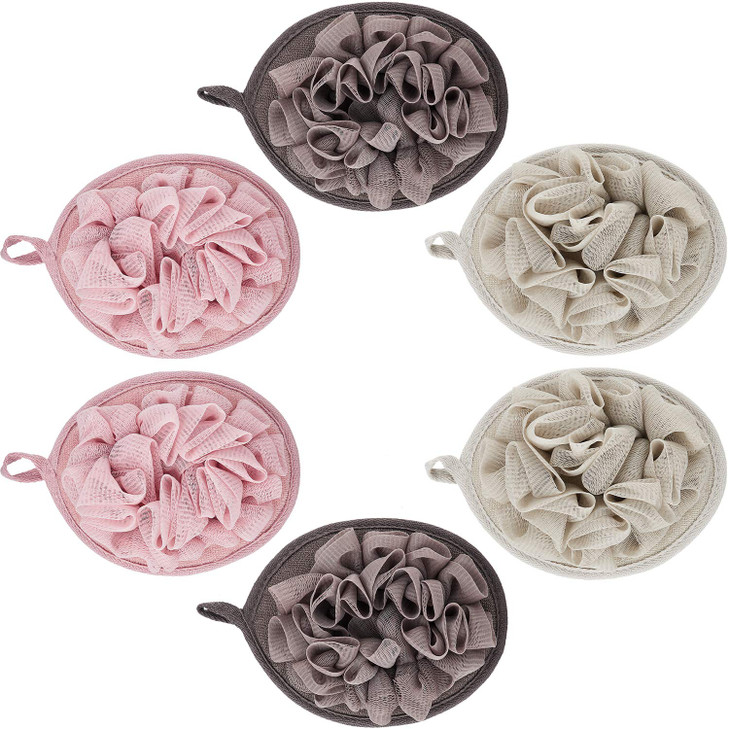 Boao 6 Pcs Bath Shower Pouf Sponge Mesh Pouf Shower Ball Exfoliating Body Sponge Pad Scrubber Glove with Flower Bath Bal