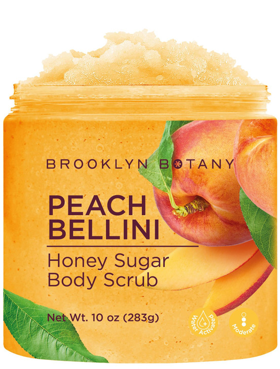 Brooklyn Botany Peach Bellini Honey Sugar Scrub for Body 10 oz Deeply Hydrating and Gently Exfoliating Body Scrub for Wo