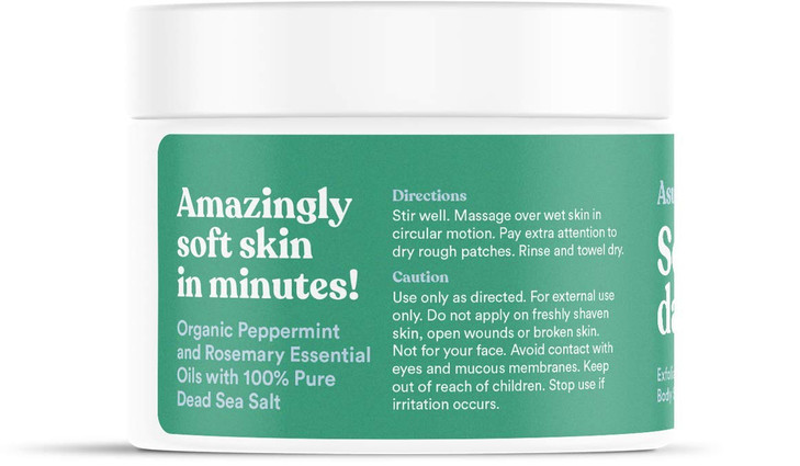 ASUTRA Dead Sea Salt Essential Oil Body Scrub Exfoliator Purifying Peppermint 16 oz Ultra Hydrating Gentle Moisturizing