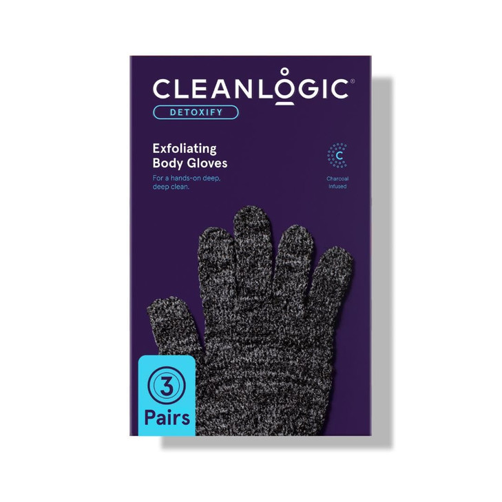 Cleanlogic Detoxify Charcoal Infused Exfoliating Glove Stretchy Bath Shower Gloves Reusable Exfoliator Tool for Smooth S