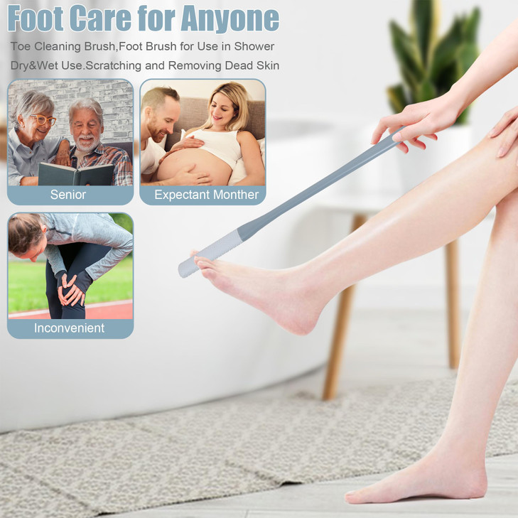 OWIIZI Toe Cleaning Brush 157 Foot Scrubber in Shower with Long Handle Silicone Foot Brush Soft Skin Exfoliation Lotion
