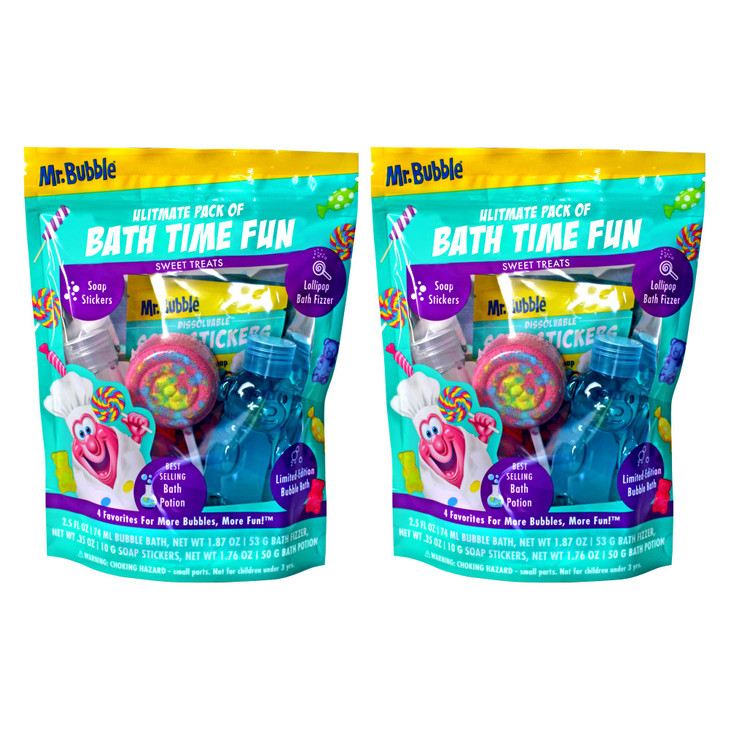 Mr Bubble Ultimate Pack of Bath Time Fun 4 Favorites Bath Potion Bath Bomb Soap Stickers Bubble Bath Pack of 2