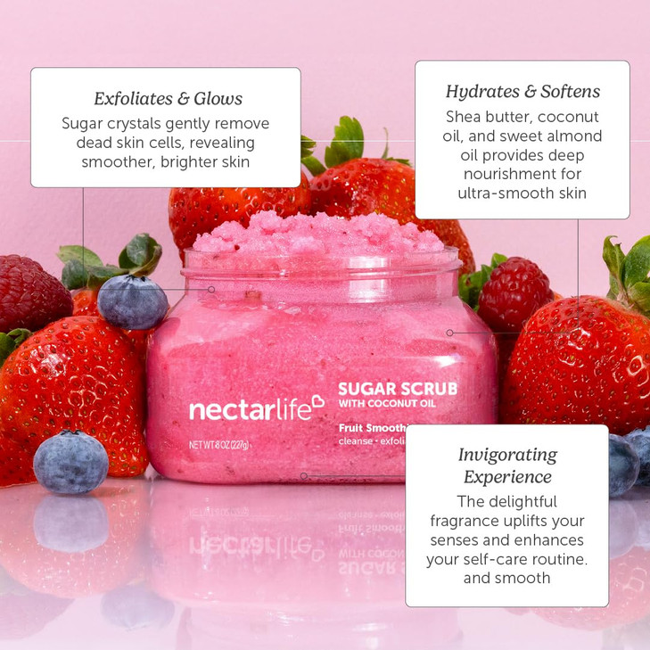 Sugar Body Scrub 8 oz Moisturizing and Exfoliating Scrub for Nourishing Essential Body Care Gift For Her Fruit Smoothie