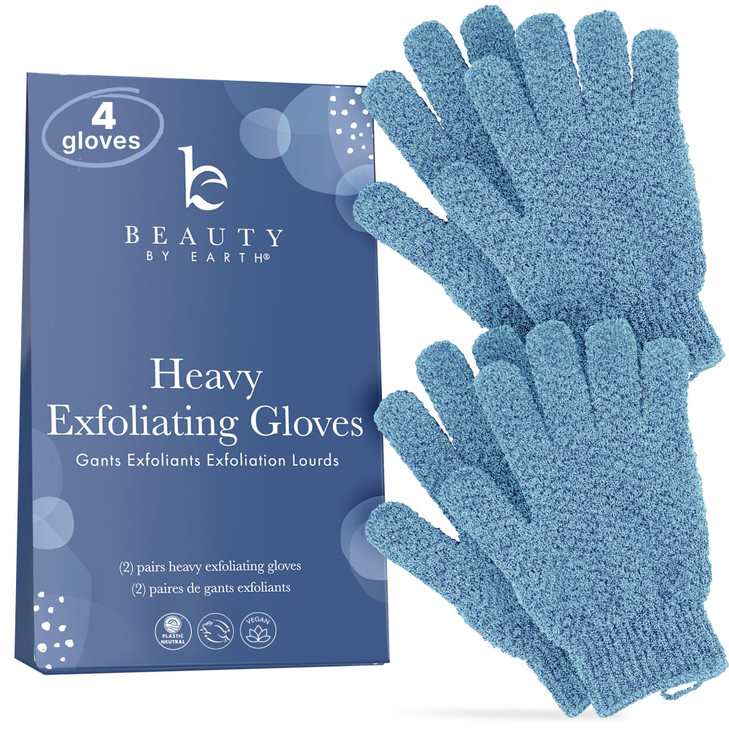 Exfoliating Glove 4 pcs 2 Pairs Heavy Shower Gloves for Body Scrub Exfoliates Removes Dead Skin