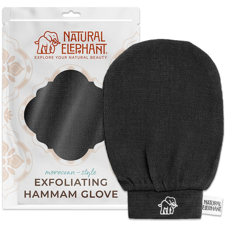 Natural Elephant Exfoliating Hammam Glove Authentic Moroccan Kessa Body Scrub Mitt for SpaQuality Skin Renewal Pure Blac