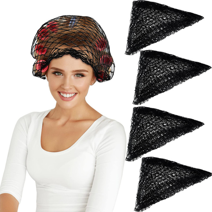 WILLBOND 8 Pcs Cotton Triangle Hair Net for Rollers Women Mesh Hair Net Setting for Sleeping 35 x 35 x 57 Inches Black