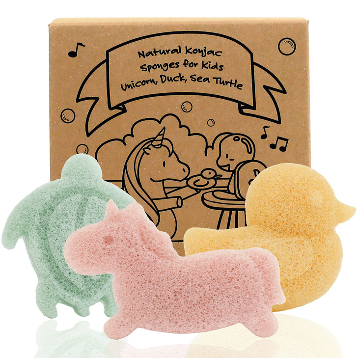 myHomeBody Konjac Baby Sponge for Bathing Cute Shapes Natural Kids Bath loofah for Infants Toddler Newborns Safe PlantBa