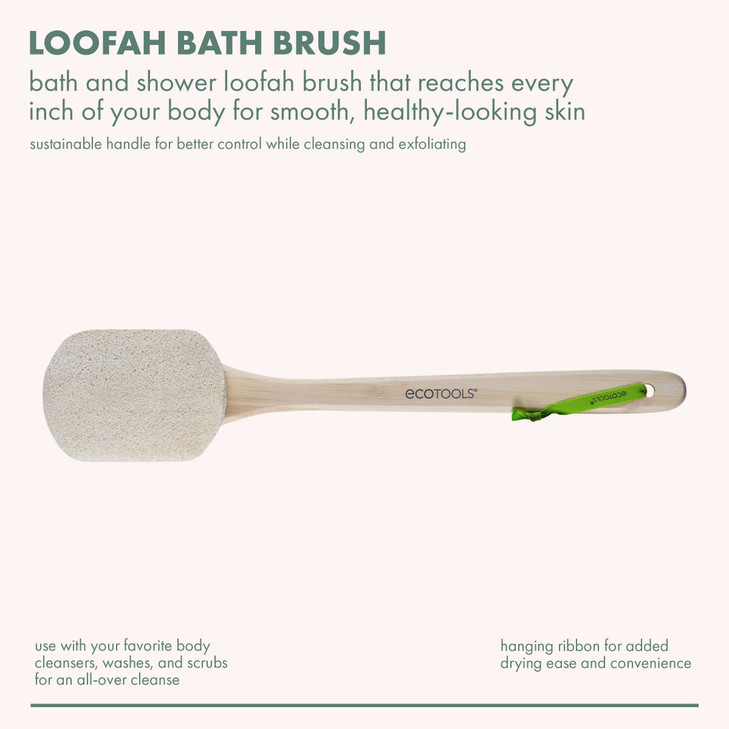 EcoTools Loofah Bath Brush Back Brush for Bath Shower Made with Long Handle Natural Loofah Material for Exfoliation Show