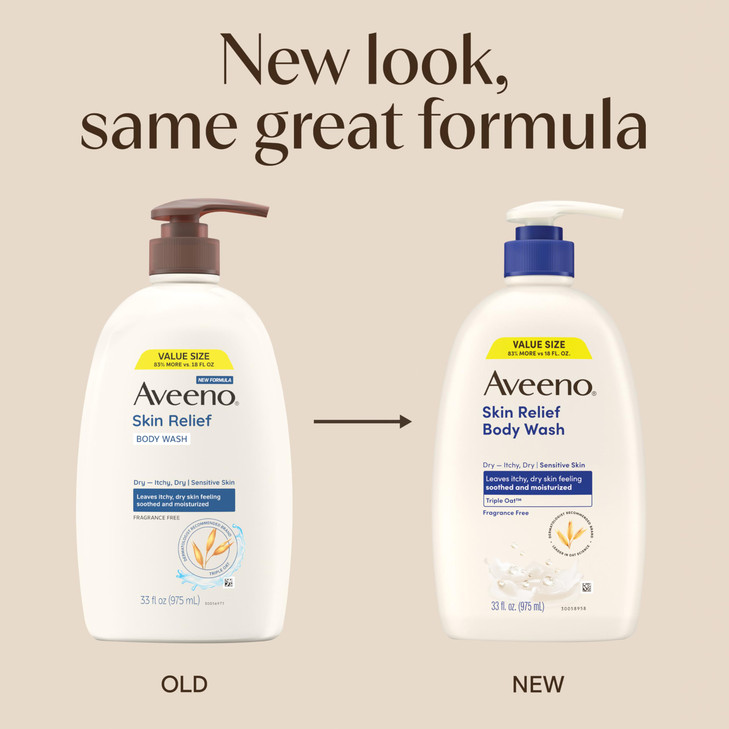 Aveeno Skin Relief Fragrance Free Body Wash Triple Oat Formula Gentle Daily Cleanser for Itchy Dry Sensitive Skin Soap P