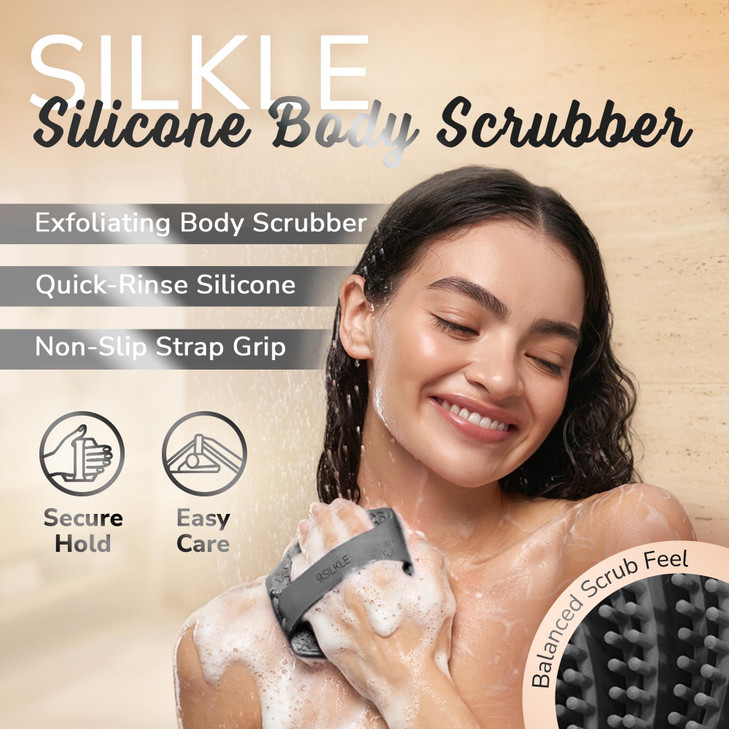 SILKLE Silicone Body Scrubber Gentle Exfoliating Shower Scrubber for Body Bath Silicone Shower Brush Loofah Alternative