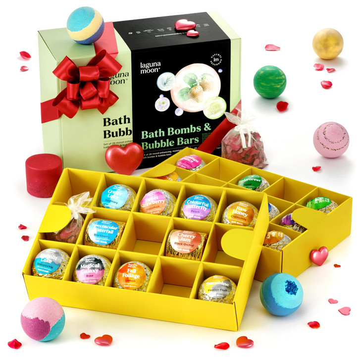 Lagunamoon Bath Bombs 25 Extra Large Pieces 3 Bubble Bars Dried Flowers Bubble Bath Shower Salts for Women Men Kids Rela