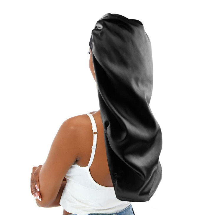 sent hair XL Satin Hair Bonnet for Women DoubleLayer Elastic Night Sleeping Cap with Tie Band for BraidsCurlyLong Hair B
