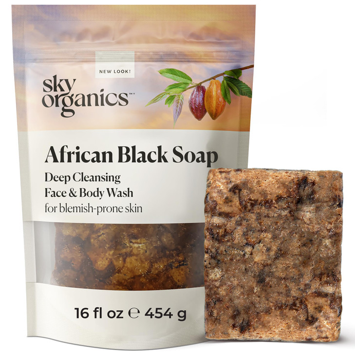 Sky Organics African Black Soap Bar 16 oz Deep Cleansing Face Wash Body Wash Cocoa Pod Ash Blemish Oily Combo Skin Natur