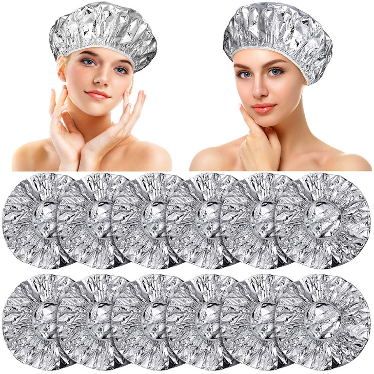 12 Pieces Deep Conditioning Caps Aluminum Foil Reusable Hair Processing Hair Coloring Shower Caps for Home Salon Use16 I
