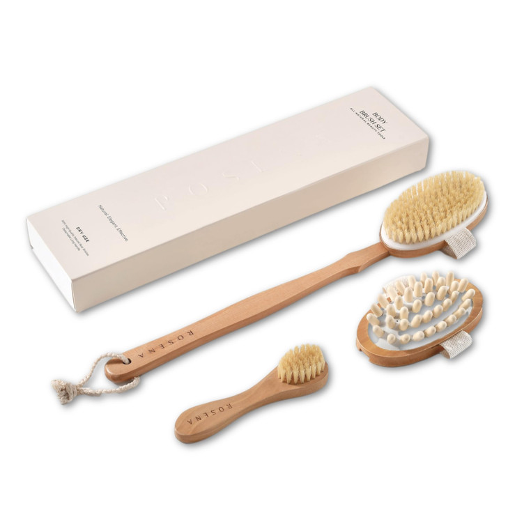 Dry Brushing Body Brush Set Natural Bristle Spa Exfoliator Kit with Face Cleansing Brush Long Dry Brushing Body Brush fo