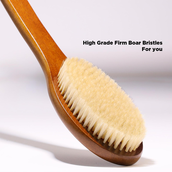 ICANdOIT1771Inch Natural Boar Bristles AntiSlip Curved Long Handle Bath BrushBent Handle Shower Scrubber for Exfoliating