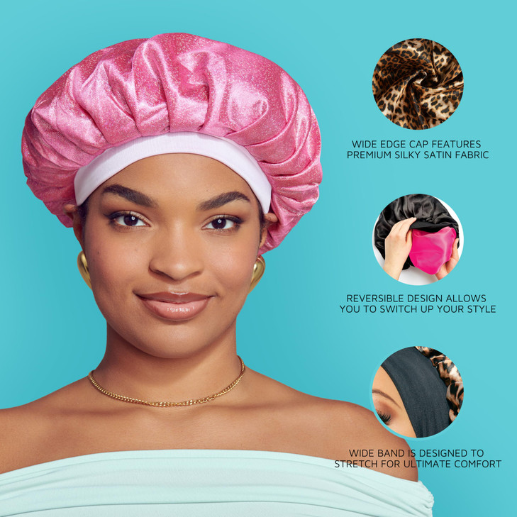 KISS Colors Care Silky Satin Day Night Black Cap Jumbo Size Hair Bonnet For All Hair Types And Textures Breathable Comfo
