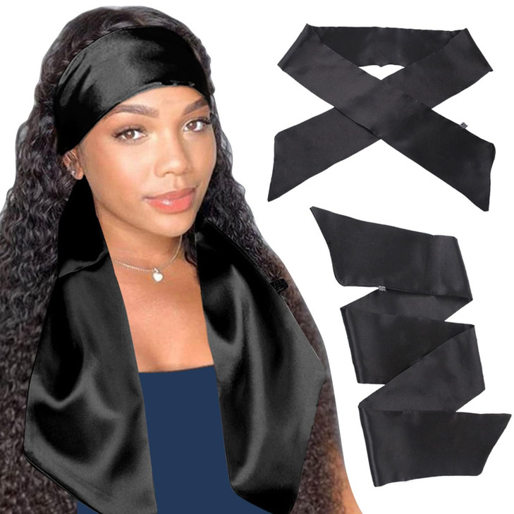 XTREND 2Pcs Womens Satin Edge Scarves for Wigs 58 Inch Silk Edge Laying Scarf for Women Non Slip Hair Wrap Wigs Grip Ban