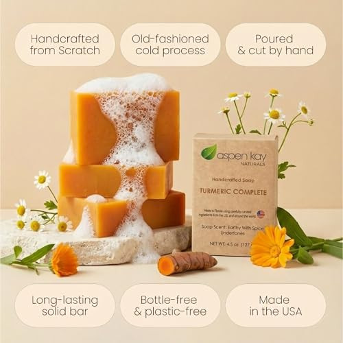 Aspen Kay Naturals Turmeric Soap for Face Body With Organic Shea Butter Chamomile Calendula Gentle Turmeric Face Wash Al