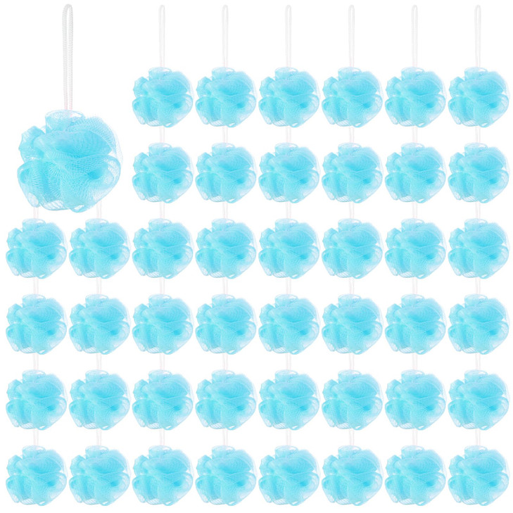 Suttmin 50 Pcs Loofah Sponge Bulk Mini Shower Sponge 3 Inch Loofahs Shower Pouf Mesh Shower Ball for Women Kids Men Exfo