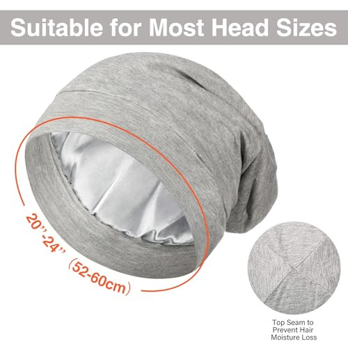 Geyoga 4 Pcs Satin Lined Sleep Bonnets Silk Sleeping Cap Slouchy Beanie Hat Elastic Sleep Head Wrap for Curly HairDark C