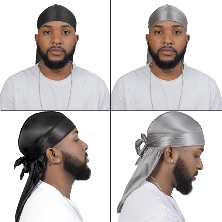 4PCS Silky Durags for Men Women 360 Waves with 1 Wave Cap Silky Satin Durag Extra Long Tails