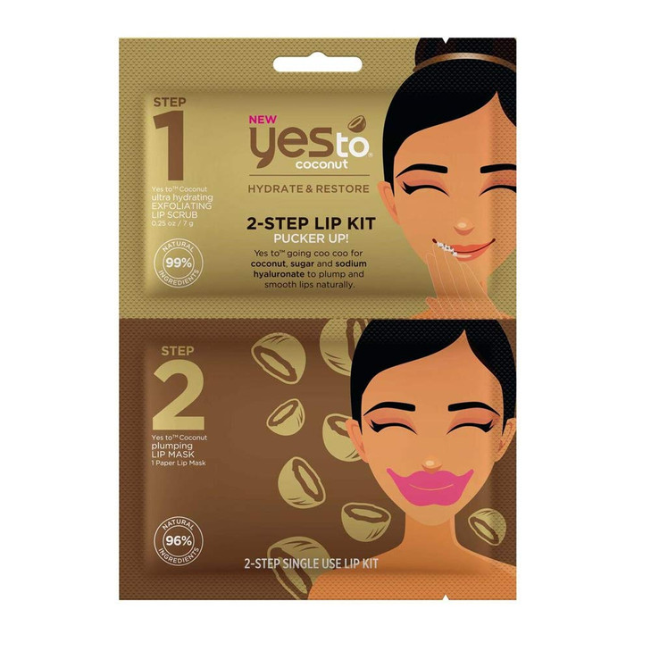 Yes To Coconut 2Step Single Use Lip Kit Pucker Up Lip Scrub Mask Exfoliates Hydrates Scrubs Lips For A Perfect Pout