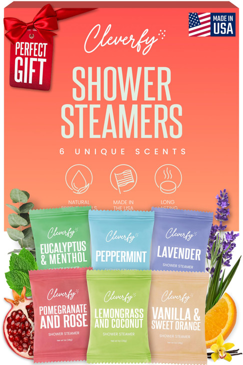 Cleverfy Shower Steamers Aromatherapy for Women and Men SelfCare Shower Bombs for Stress Relief and Relaxation 6 Tablets