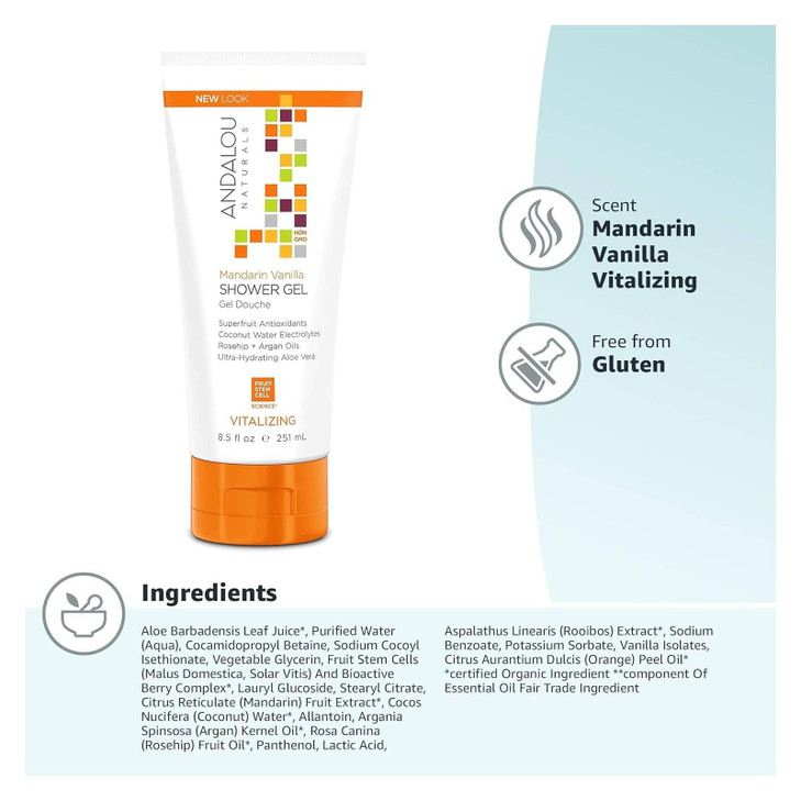 Andalou Naturals Mandarin Vanilla Vitalizing Shower Gel 85 Ounce