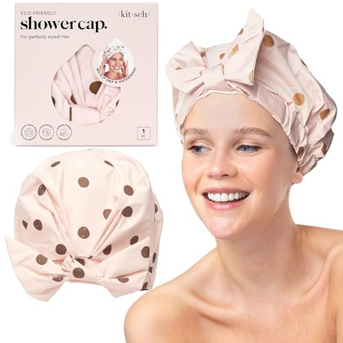 Kitsch Luxury Shower Caps for Women Reusable Waterproof Large Shower Cap for Women Nonslip Quickdry Hair Cap for Long an