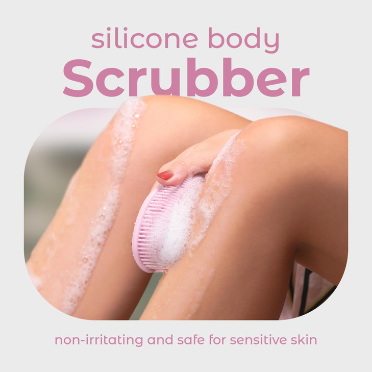 MainBasics Silicone Body Scrubber DualSided Shower Loofah and Exfoliator Pink Exfoliate