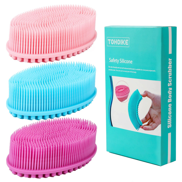TDHDIKE Silicone Body Scrubber Loofah Set of 3 Soft Exfoliating Body Bath Shower Scrubber Loofsh Brush for Sensitive Kid
