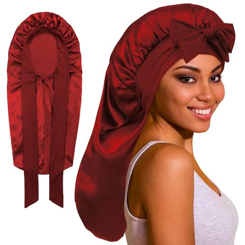 ROYBENS Long Bonnet Satin Hair Silk Bonnet for Sleeping Women Silky Bonnets for Women with Tie Band Sleep Cap for Braids