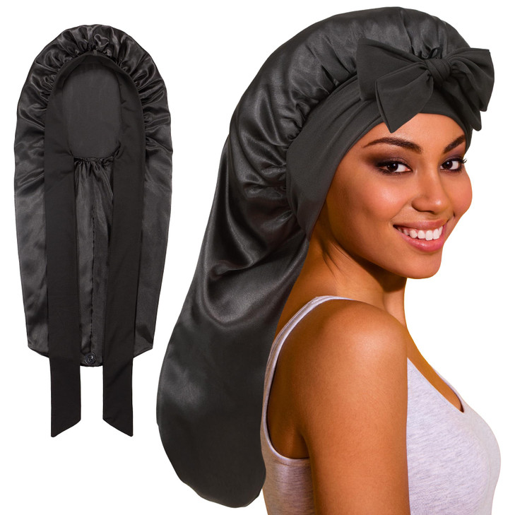 ROYBENS Long Bonnet Satin Hair Silk Bonnet for Sleeping Women Silky Bonnets for Women with Tie Band Sleep Cap for Braids