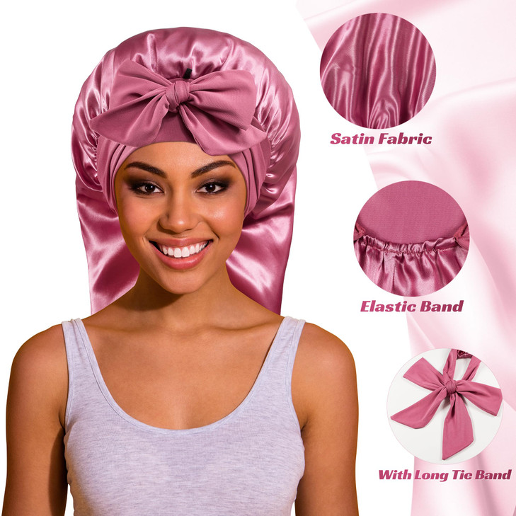 ROYBENS Long Bonnet Satin Hair Silk Bonnet for Sleeping Women Silky Bonnets for Women with Tie Band Sleep Cap for Braids
