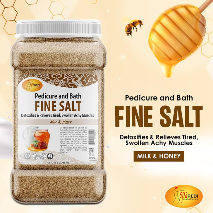 SPA REDI Detox Foot Soak Pedicure and Bath Fine Salt Milk and Honey 128 Oz Made with Dead Sea Salts Argan Oil Coconut Oi