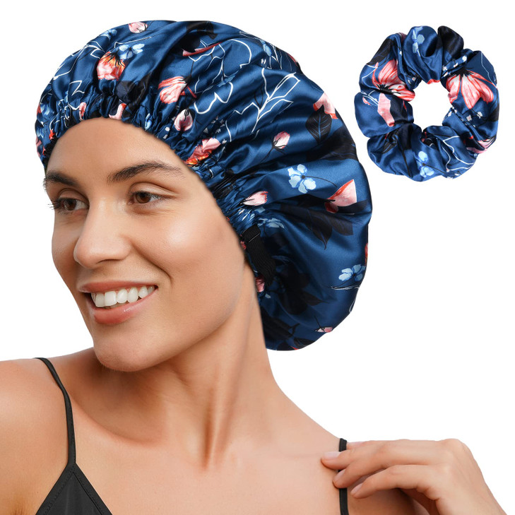 YANIBEST Adjustable Satin Bonnet Double Layer Hair Bonnet for Sleeping Bonnets for Women Hats Curly Natural Hair Orchid