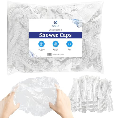 ZefeqCo Disposable Shower Caps 100Pcs Thick Waterproof Plastic Hair Caps with Super Elasticity Perfect for Shower Protec