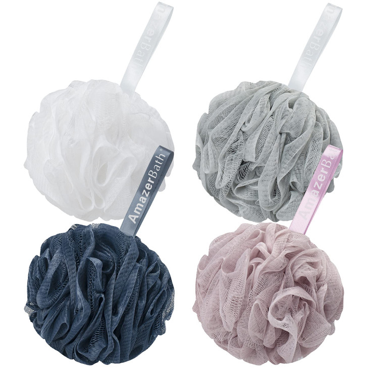 AmazerBath Loofah Sponge 75gPiece Exfoliating Bath Sponge Body Scrubber Loofa Set of 4 Grey BluePinkGreyWhite Large