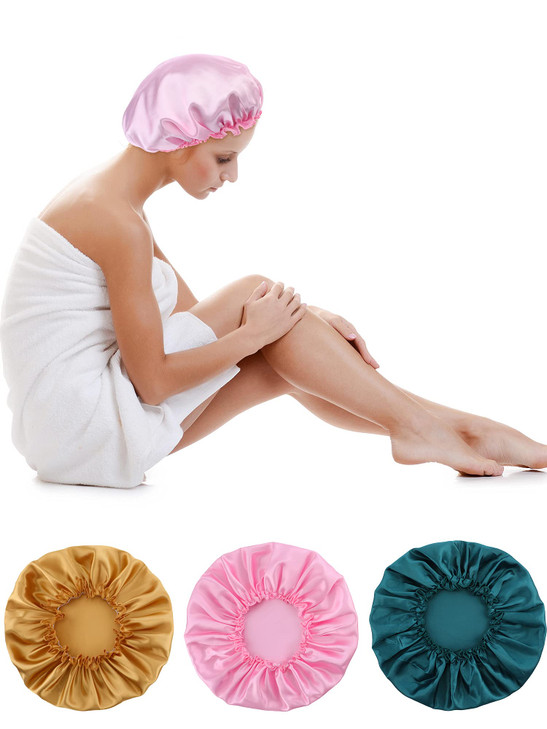 Blulu 3 Pieces Large Satin Bonnet Silk Bonnets Hair Bonnet for Sleeping Soft and Breathable for Women Curly HairGold Pin