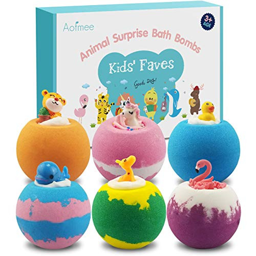Aofmee Bath Bombs for Kids Handmade Natural Bath Bombs with Toy Inside Shea Cocoa Butter Moisturize Spa Fizzies Bath Bom