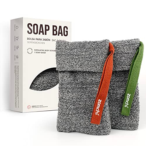 ZOMCHI 2 Pieces Exfoliating Soap Bags Soap Savers for Bar Soap Soap Bar Pouch for Deep Exfoliation Foaming Soap Sock for