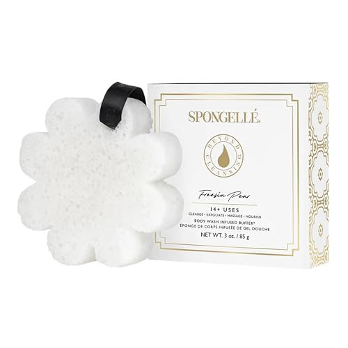 Spongelle Freesia Pear Wild Flower Buffer Body Scrubber with Box Bath Shower Loofah for Women Exfoliator with Body Wash