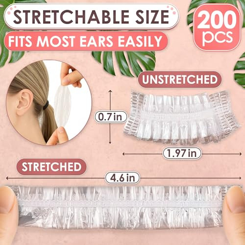 200 Pcs Ear Shower Caps Disposable Stretch Up From 19 To 46 Lightweight Disposable Ear Covers for Shower to Protect Ears