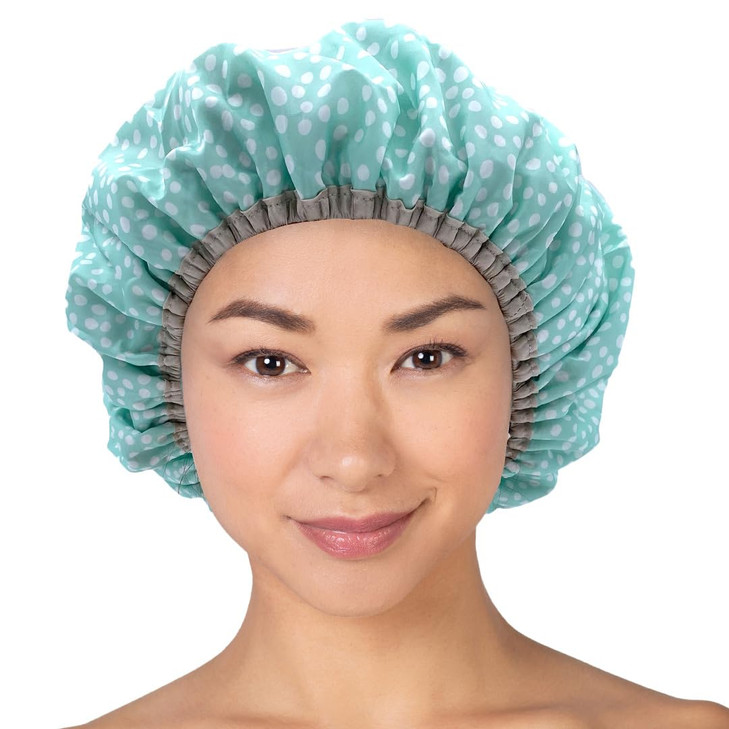 Reusable Nylon Shower Bath Cap Reversible Oversized Waterproof Shower Caps Large Designed for all Hair Lengths w Terry L