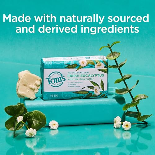 Toms of Maine Moisturizing Natural Beauty Bar Soap For Women and Men Fresh Eucalyptus 5 oz Bar Pack of 6