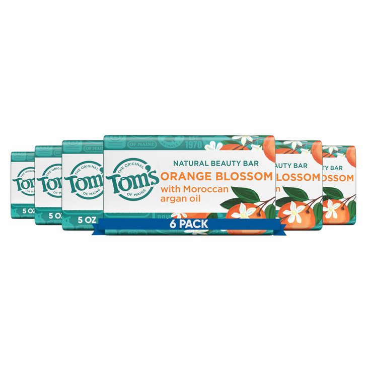Toms of Maine Natural Beauty Bar Soap For Women and Men Orange Blossom 5 oz Bar Pack of 6