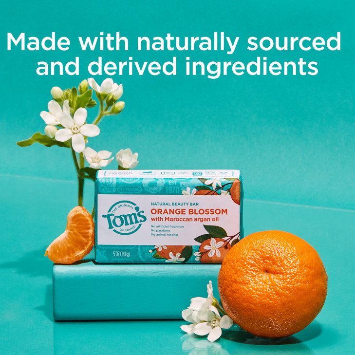 Toms of Maine Natural Beauty Bar Soap For Women and Men Orange Blossom 5 oz Bar Pack of 6