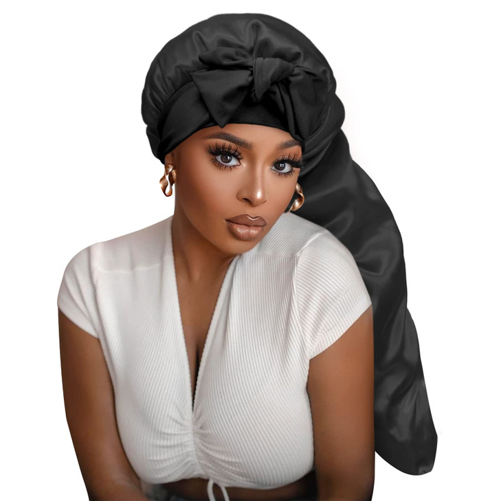 Satin Silk Bonnet Hair Cap Long Bonnets with Elastic Tie Band Adjustable Straps Jumbo Size Sleep for Sleeping Comfortabl